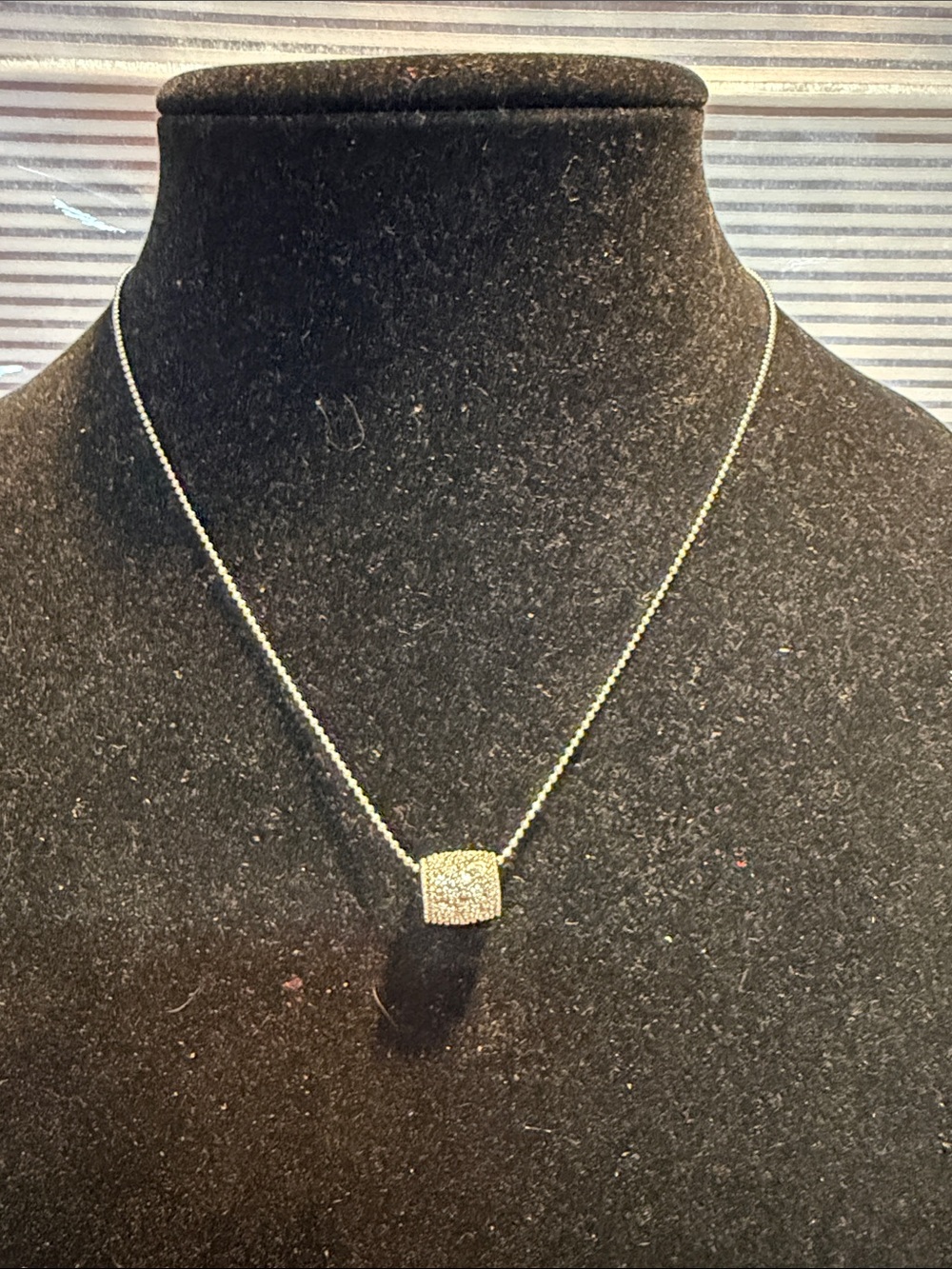 Lia Sophia Pave Square Pendant Necklace in Silver